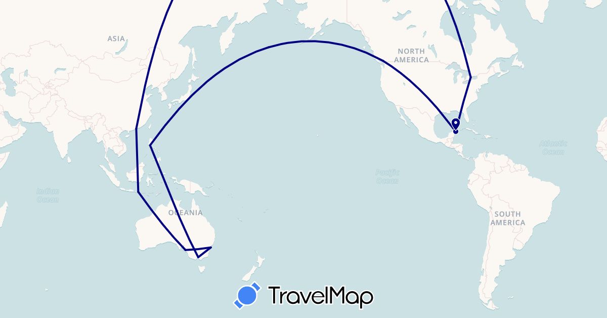 TravelMap itinerary: driving in Australia, Canada, Hong Kong, Indonesia, Mexico, Philippines (Asia, North America, Oceania)